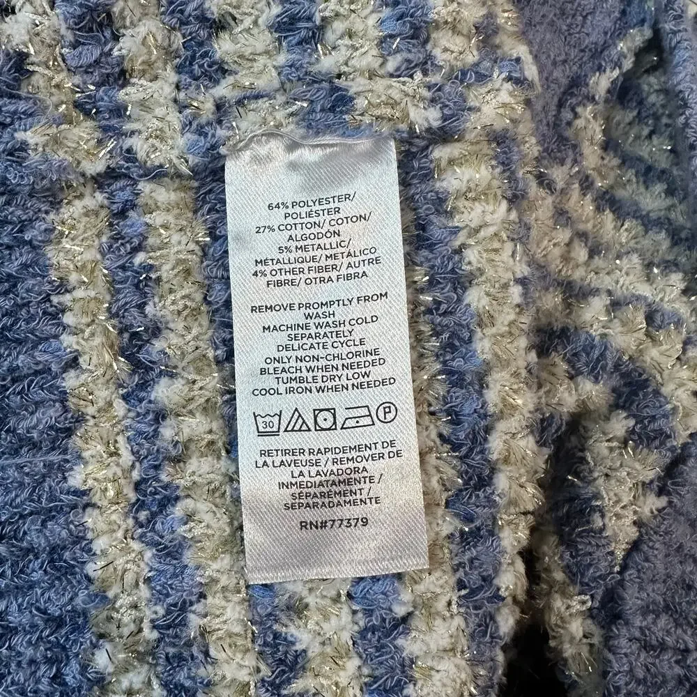 Ann Taylor Denim Striped Cardigan Gold Button Sweater Jacket Metallic Blue White - Picture 13 of 13